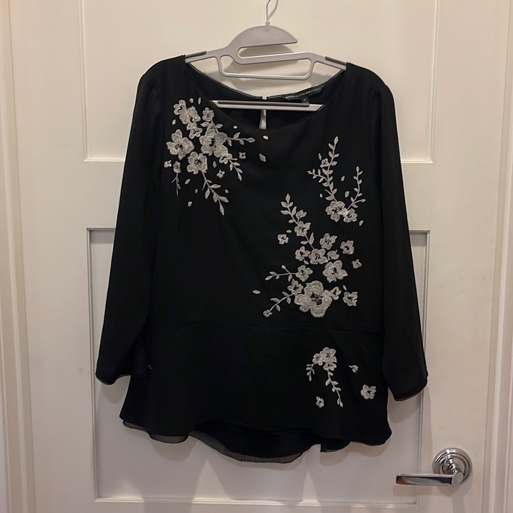 WHBM Dress blouse with silver flower embellishments.